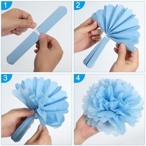PATIKIL 4 Navy Blue Tissue Pom Poms Flowers 20 Pack