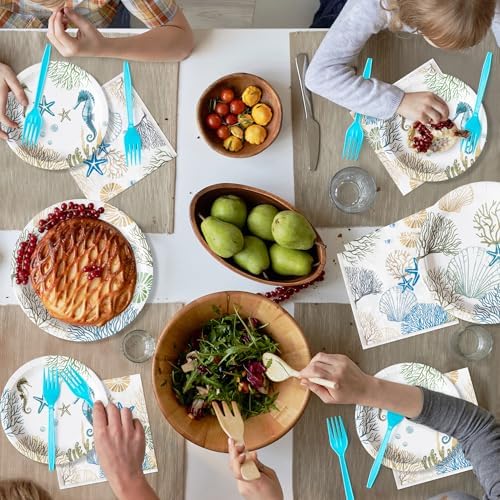 96Pcs Ocean Seashell Themed Party Plates for 24 Guests