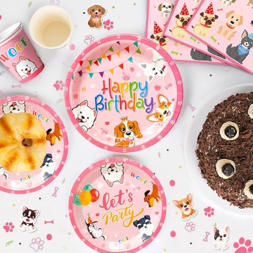Pink Puppy Birthday Decorations Set for 16 Guests