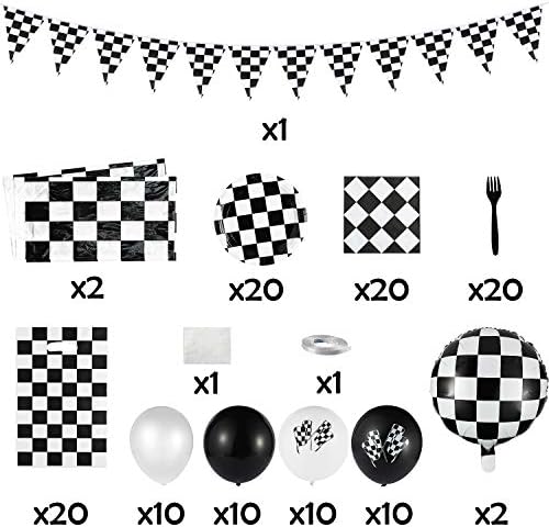 BeYumi 127 Pack Race Car Checkered Party Decor Kit