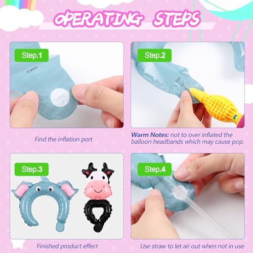 Libima 200 Pcs Zoo Animal Inflatable Headbands and Wrist Balloons with Pump