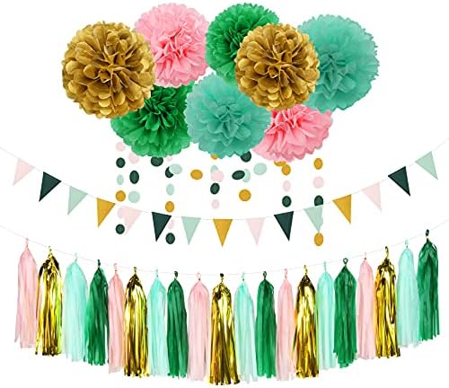 Sage Green Pink Gold Party Decor Kit 30pcs