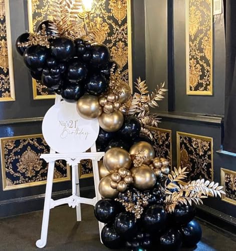 KBZVNAF Black and Gold Latex Balloons 60 Pack
