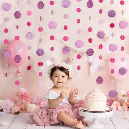 8 Pack Pink Glitter Dot Garland for Decorations