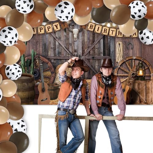 Western Cowboy Party Decorations Set with Backdrop and Balloons