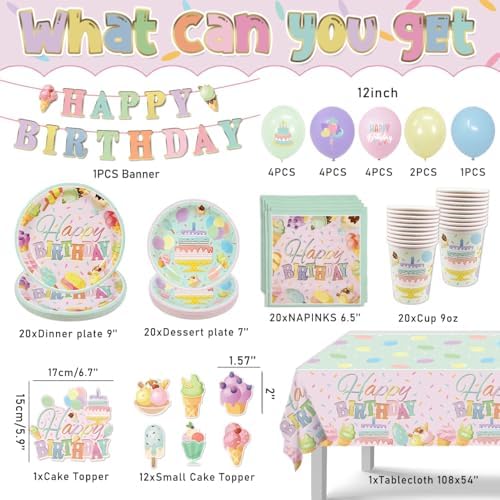 Happy Birthday Decorations Pastel Plates Napkins Tableware Set