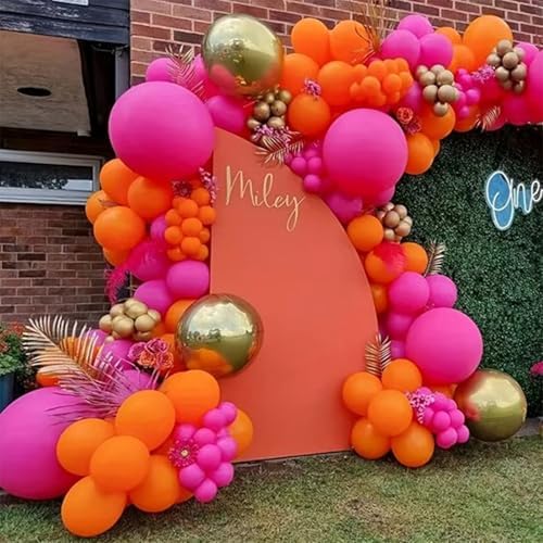 12 Inch Pink and Orange Balloons with Gold Confetti