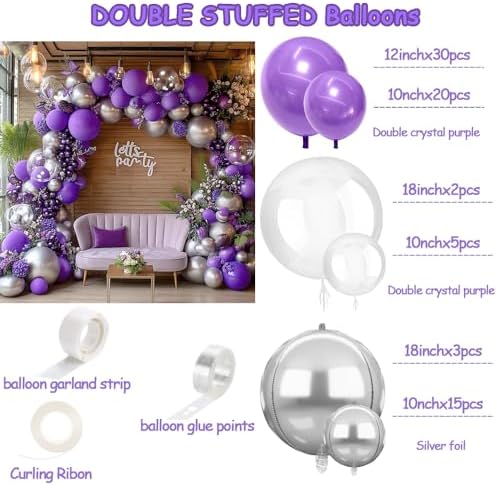 Purple Silver Balloon Arch Kit for Birthday Celebrations