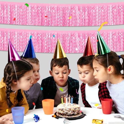 6 Pack 10 Feet Macaron Pink Wave Foil Fringe Garland