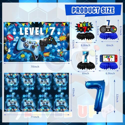 7th Birthday Decorations for Boys - 149Pcs Gamer Party Supplies