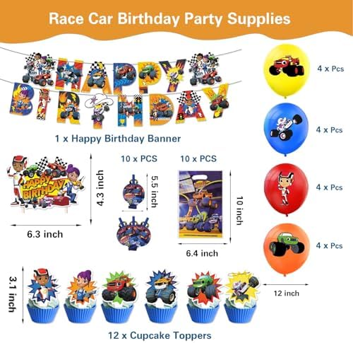 133 Pcs Monster Truck Birthday Supplies Decorations