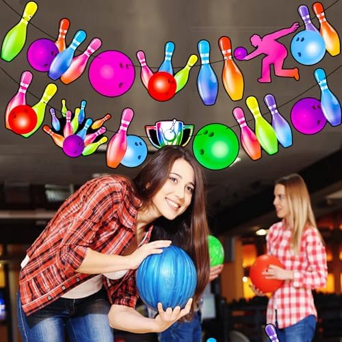 Neon Bowling Party Banners 2PCS Rainbow Birthday Decorations