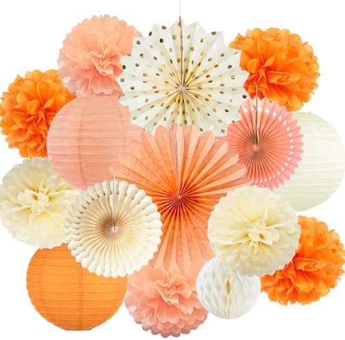 Fall Boho Party Decorations Paper Lanterns Pom Poms Fans Set