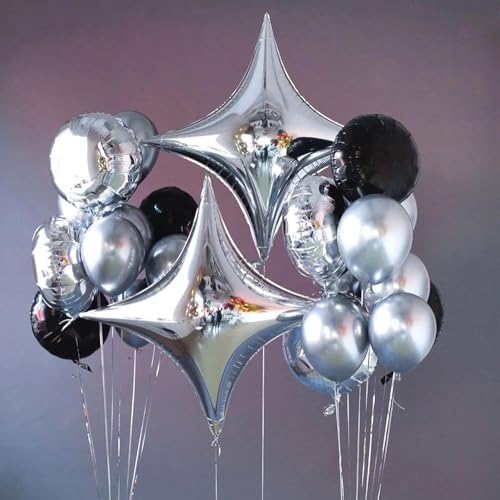 Silver Star Balloons 10PCS Four Angle Decorative Balloons