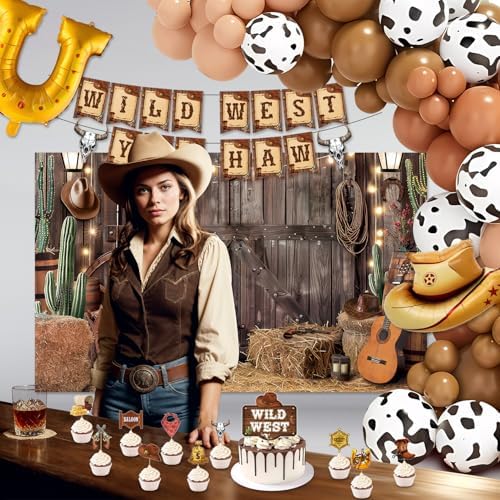 Cowboy Party Decorations Set with Backdrop and Balloons