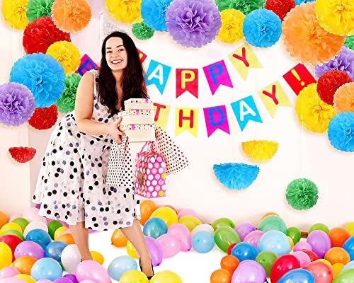 Estune 48 Pcs Tissue Paper Pom Poms Rainbow Decorations