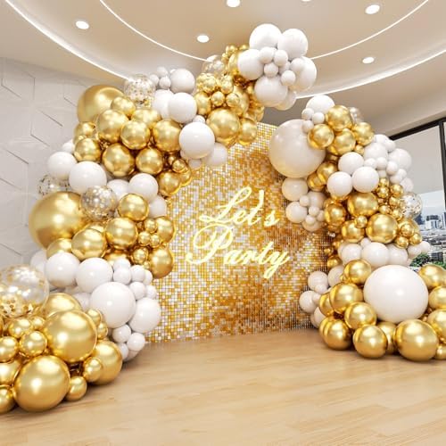 134pcs White and Gold Balloon Arch Kit for Parties