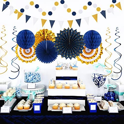Navy Blue White Gold Graduation Party Decor Kit 33pcs