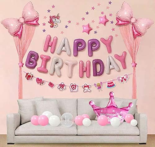 Purple Pink Happy Birthday Balloons Banner 16 Inch