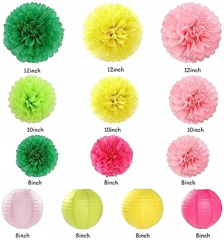 Hawaiian Pink Green-Yellow Party Decorations 20pcs