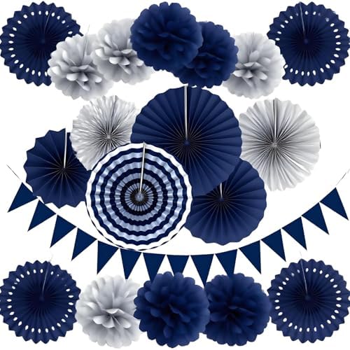 XIKSXITN 12 Piece Silver Blue Tissue Paper Pom Poms
