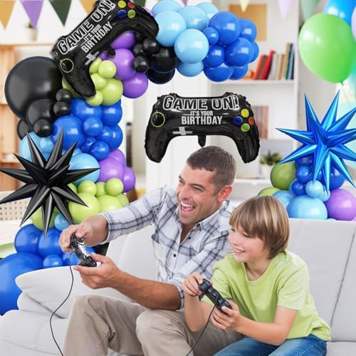 Video Game Balloon Arch Garland Kit with 2Pcs Game Handle Foil Balloons
