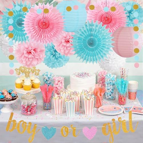 Gender Reveal Decorations with Glitter Letters and Heart Banner