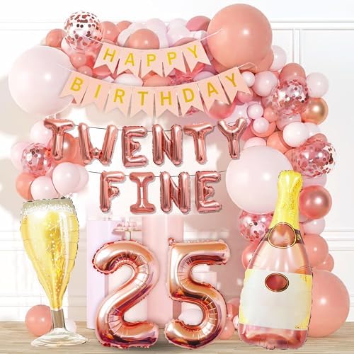 LaVenty Rose Gold 25th Birthday Balloons - Funny Happy Birthday Decoration