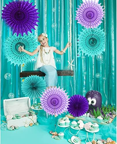 Teal Purple Tissue Paper Fan Flower Decor Kit