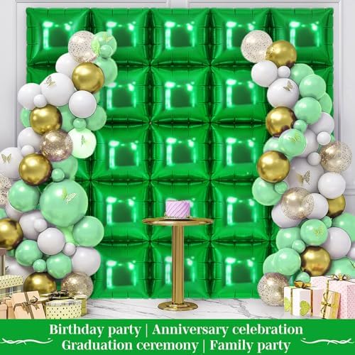 Green Square Foil Balloons 25 Pcs Double Sided Wall Decor