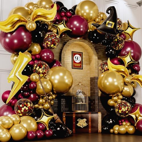 Magical Wizard Balloons Garland Arch Kit with Hat Wings Lightnings Stars