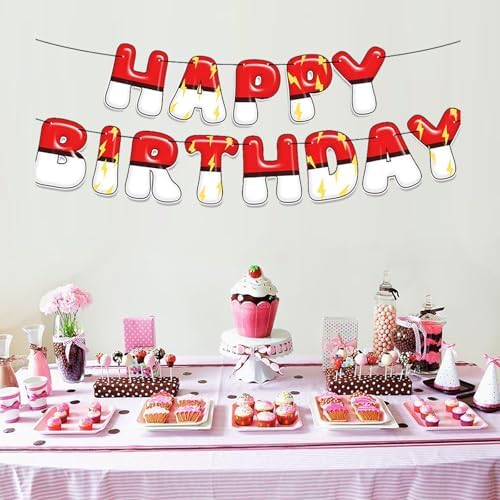 Happy Birthday Banner Cartoon Red White Decorations