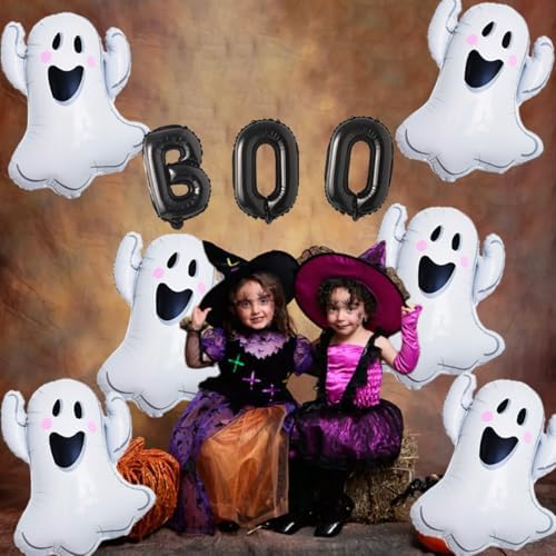 Halloween Balloons 9 Pack with 16 Inch Black BOO Foil Mylar