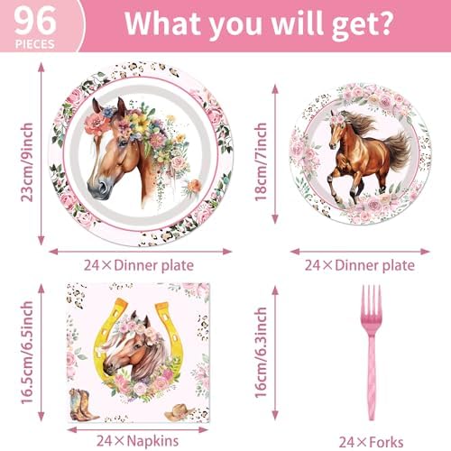 Horse Themed Party Tableware Set - 96 Pcs for 24 Guests