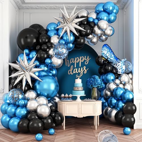 Blue Silver Black Balloon Arch Kit for Party Decorations