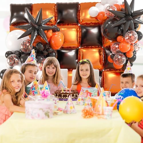 25pcs Black Orange Foil Balloon Wall with Arch Kit