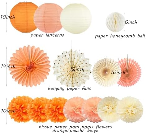 Fall Boho Party Decorations Paper Lanterns Pom Poms Fans Set
