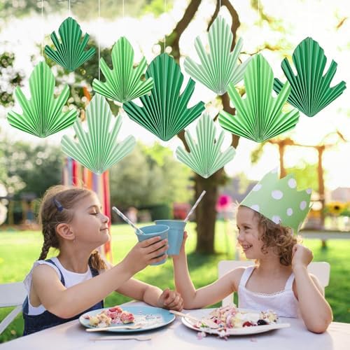 Green Pale Yellow Leaf Paper Fan Set for Decorations
