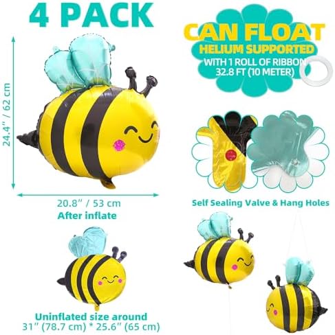 4 Pack Cute Honeybee Balloons Birthday Party Decorations