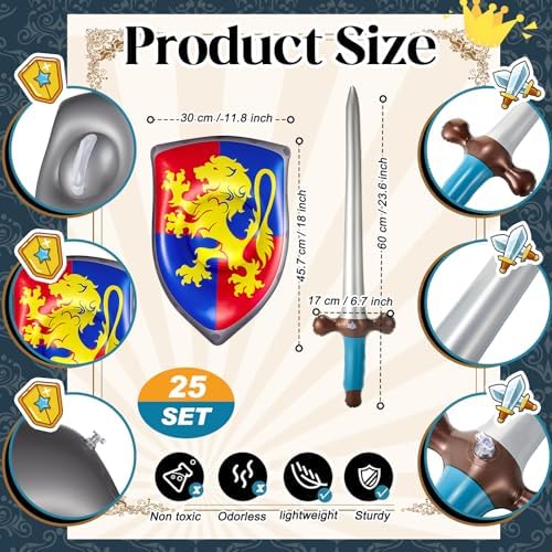 Poen 24 Pcs Inflatable Sword and Shield Set