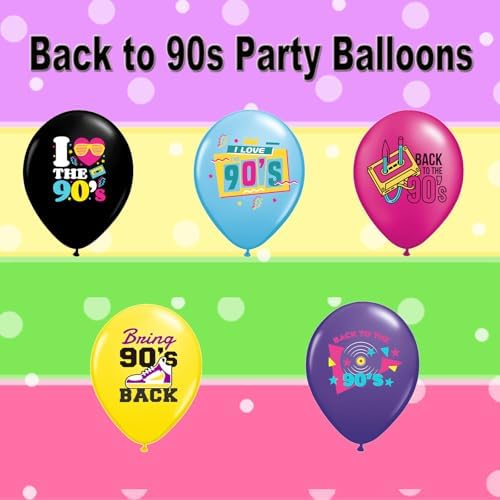 90s Party Balloons 40 Pack Retro Neon Decorations