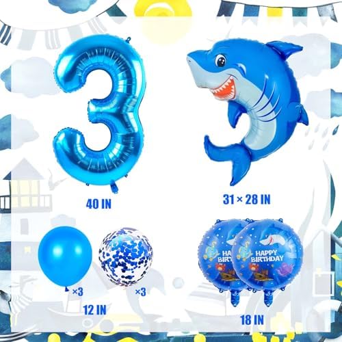 Blue Shark 3 Balloon Decorations for Boys