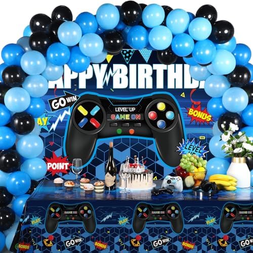Video Game Birthday Party Decorations Set with Backdrop and Balloons