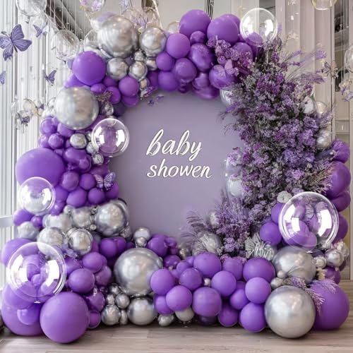 Purple Silver Balloon Arch Kit for Birthday Celebrations