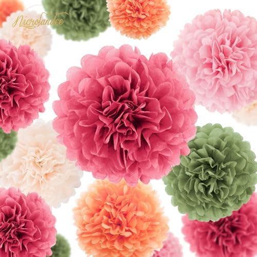 NICROLANDEE 16Pcs Tissue Paper Pom Poms for Parties