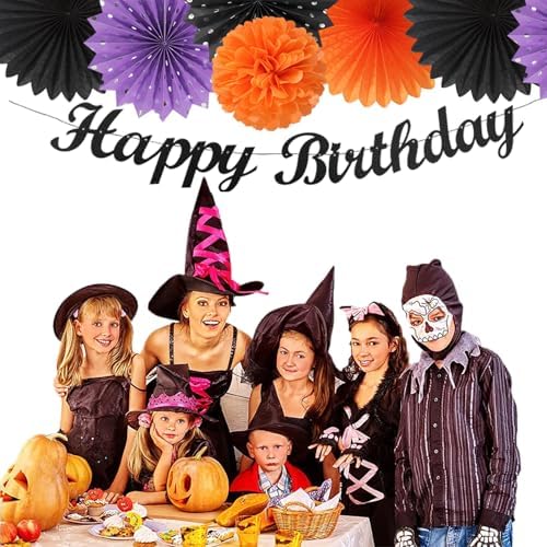 Black Purple Orange Halloween Birthday Decorations - 21pcs Party Kit
