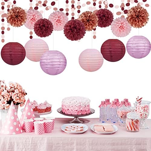 Rose Gold Pink Burgundy Party Decorations 15Pcs