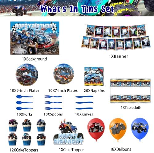 Heidaman 104Pcs Monster Truck Decorations Party Set