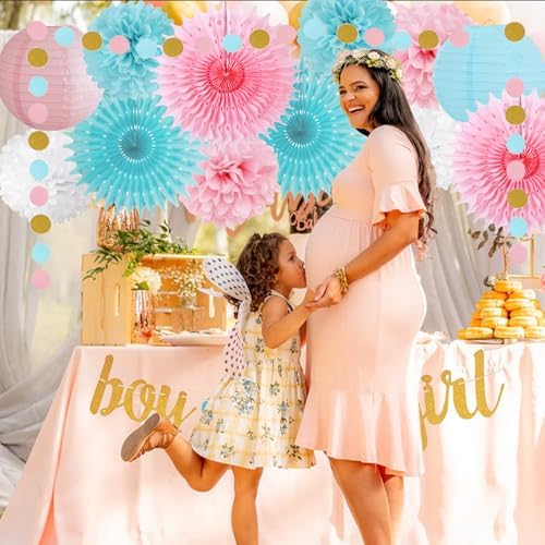 Gender Reveal Decorations with Glitter Letters and Heart Banner