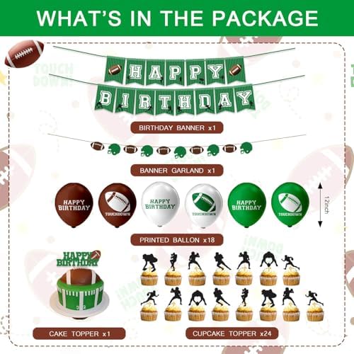 Football Party Decorations Set 18pcs Balloons Banners Cupcake Toppers